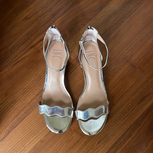 INC International Concepts Shoes - INC Silver Hadwin Stretch Gore Scalloped Ankle Strap Sandal
